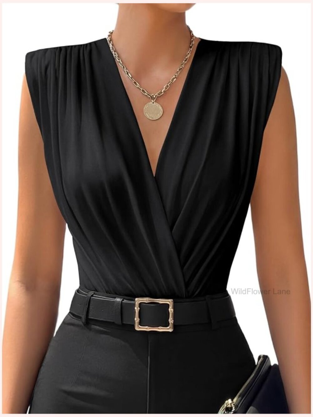 Sleeveless V Neck Ruched Tank Bodysuit Top